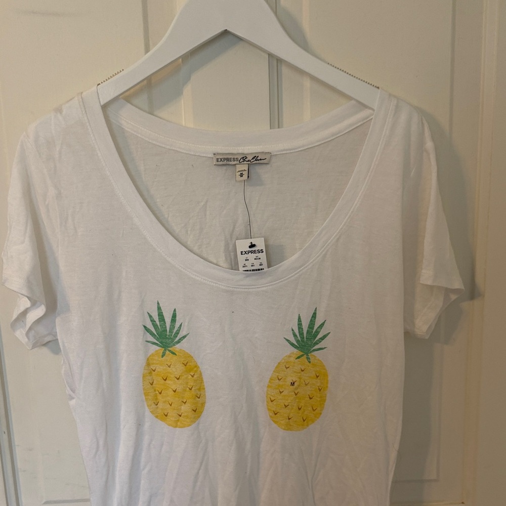 Express White Tee with Yellow & Green Pineapple Print